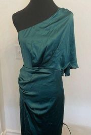 Cupshe One Shoulder Emerald Green Draped Cocktail Dress Satin NEW