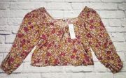 Patrons Of Peace Womens Size XS Brown Multi-Color Floral Boho Blouse