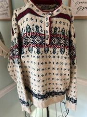 L.L. BEAN VINTAGE FAIR ISLE SWEATER, WOOL BLEND, METAL BUTTONS XL Cottagecore