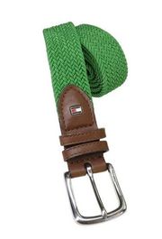 90s Vintage Tommy Hilfiger Green Braided Belt Brown Leather Buckle Retro Preppy