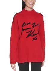 NWT KARL LAGERFELD PARIS Love From Paris High-Neck Sweater In Admiral Red