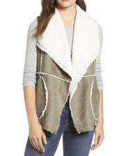 Caslon Vest Faux Suede Green Cream Shearling Size Small EUC