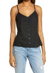 Treasure & Bond Womens Button Front V-Neck Linen Blend Cami Top Black Medium NWO