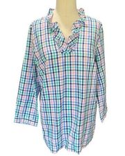 Talbots Gingham Petites Non Iron Pullover Blouse Womens Size 8 Petite