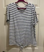 Old Navy  short sleeve tie hem white & navy shirt size XXL