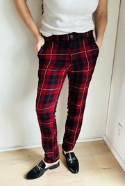 PacSun  Plaid Skinny Leg Pants Plaid Size 32 Waist Red/Black Punk