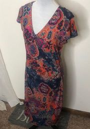 floral wrap form fit short sleeve high low dress size small