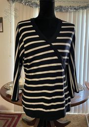 Size Small Bell Sleeved Striped Dressy Sweater Top