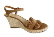 Liz Claiborne Tan Faux Leather Wedge Sandals