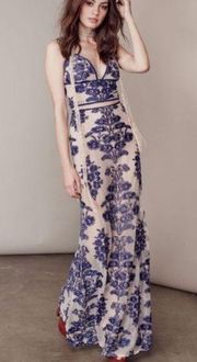 For Love and Lemons Temecula Maxi skirt blue floral lace size XS