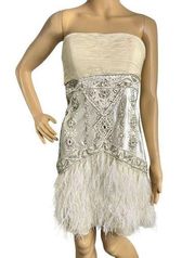 NWT sue Wong 9020’s flapper style strapless mini feather needed dress sz 4