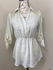 Daytrip Cream Gold Sheer Button Down Top