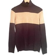 NWT French Connection Colorblock Turtleneck Sweater Navy Tan Stripe Sz Large NEW