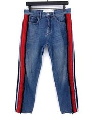 VICTORIA BECKHAM Neat Boy Jean Blue Denim Tuxedo Stripe Fringe 27