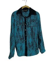 Yumi Kim Blue Animal Print Button Down Silk Blouse Small