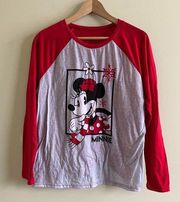 Disney  Minnie Mouse Scarf Snowflake Tee Shirt Top Long Sleeve Womens Siz…