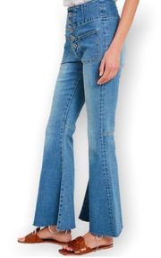 Wishlist High Rise Bell Bottom Flare Raw Hem Light Wash Jeans - Size Small