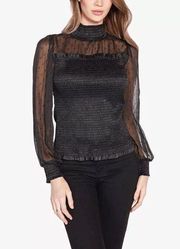 BELLDINI Black Label Women's Smocked Mock Neck Top Black M