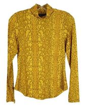 French Connection Small Top Yellow Snakeskin Print Mock Neck Stretch 1184