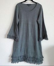 Madison Leigh Scoop Neck Fringe Hem Sweater Dress Size Large