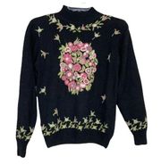 Vintage Victoria Jones Black Floral Embroidered Sweater Sz M