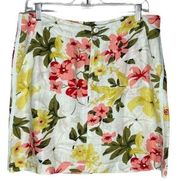 Tommy Bahama Skirt Womens 10 White Pink Floral Tropical Linen Relax Colorful