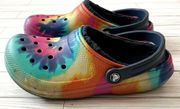 Crocs Rainbow Multicolored Tie-Dye Clog, Sherpa Lined, Size 10 Women’s 8 Men’s