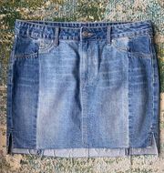 Gianni Bini denim patchwork raw hem mini skirt, size large