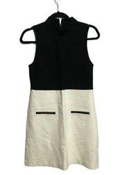 Sanctuary White Black Colorblock Sleeveless High Neck Knee Length Dress