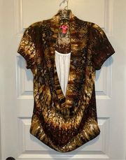 Mix & Co Brown Knit Layered Look Short Sleeve Blouse 1X