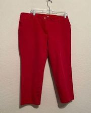 So slimming red Chicos Capri stretchy jeans, size 2. Five. ￼