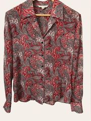 St. John Collection Red Paisley Silk Blouse Size 10