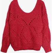 FRNCH U Neck Open Stitch Pullover Sweater in Red Size s/m