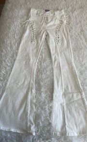 Edikted White Tie Up Flare Jeans