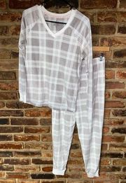 Cuddl Duds Gray Plaid Soft Knit Pajama Sleepwear Top & Pants Set Women's Size XS