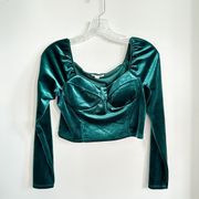 Green velvet corset like long sleeve top