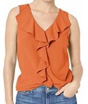 Lysse Ruffle Front Sleeveless Top: Orange Sherbert