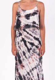 Margaret O'Leary Pink Black Tiered Tie Dye Dress S