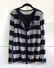 Three Dots Double Layer Long Sleeve Striped Tee