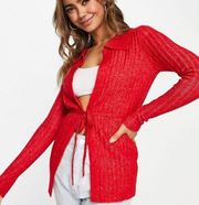 Design Red Cardigan With Collar And Tie Detail Size US 2
