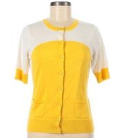 New York & Co Short Sleeve Cardigan Yellow White Colorblock
