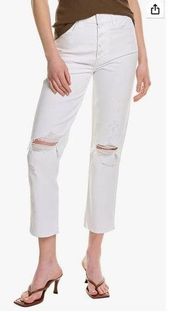 7 For All Mankind Women’s White Distressed High Waist Cropped Straight Jeans 27