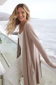 Taupe CozyChic Lite Island Wrap Drape Open Front Sweater - S/M