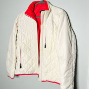 Lands End Womens White Quilted Puffer Pink Linning Inside Zip Up Front Size M