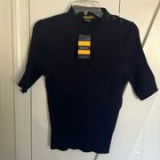 NWT Rugby Ralph Lauren Navy Blue Ribbed Short Sleeve Sweater Mock Turtleneck