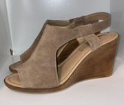 Sophia Milano Taupe Tan Suede Leather Slinbgack Wedges Women’s Size 8