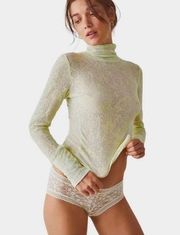 Free People NEW Intimately  You And I Long Sleeve Mockneck Thermal Lime Green S