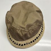 Panama Jack Tan and Cream Protective Bucket Hat with Raffia Ribbon Rim OSFM