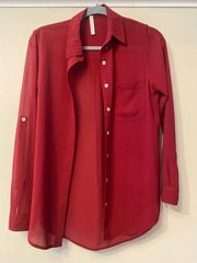 Residents On Ruby Red Sheer Button Down Womens Shirt size Small