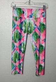 Onzie Pink Green Spring‎ Crop Leggings